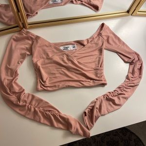 Tiger mist blush off the shoulder top